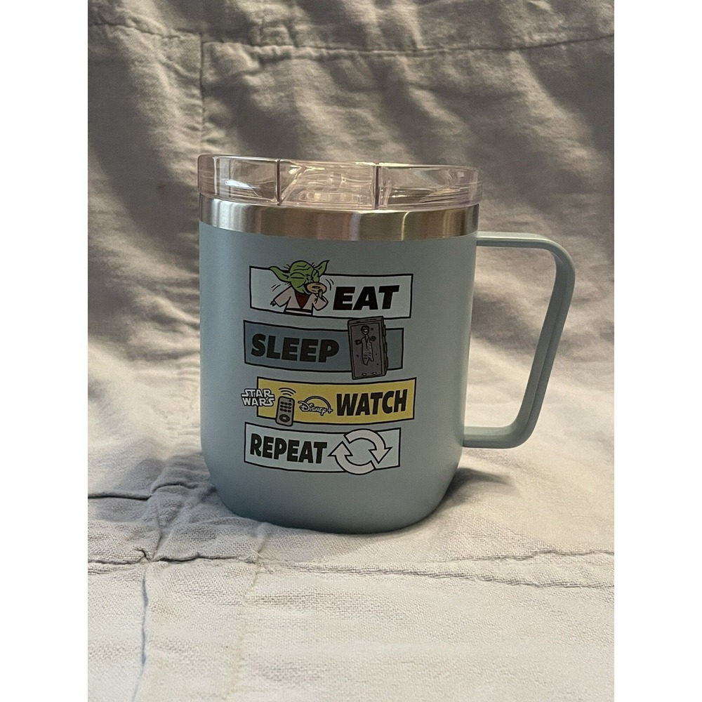 NEW Disney Star Wars Galaxy's Edge 10oz Metal Mug w/ Lid Eat Sleep Watch‎ Repeat